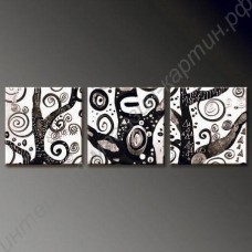 Модульная картина из 3 секций: комбинация черного и белого, выполненная маслом на холсте